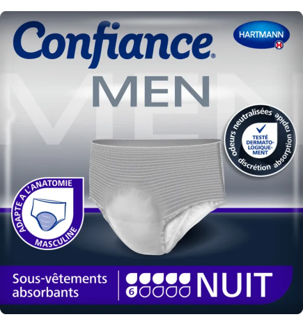 Hartmann – Confiance Men Sous-vêtements absorbants nuit fuites urinaires taille M 6 gouttes, 8 unités