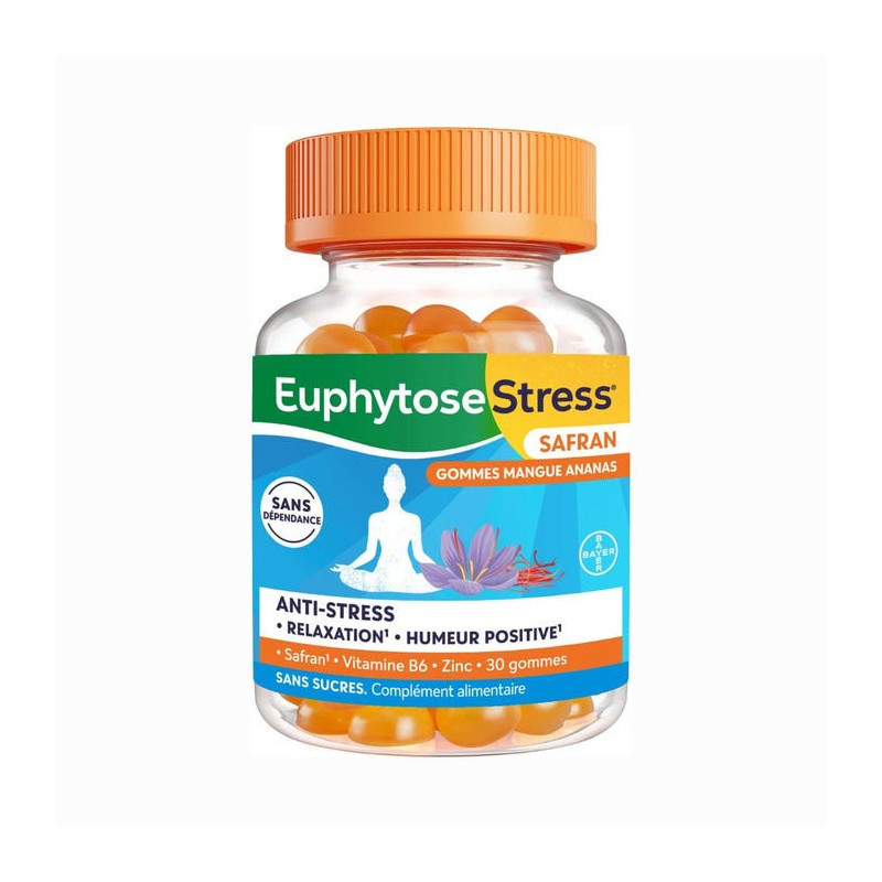 Euphytose – Stress Safran gommes goût mangue ananas, 30 gommes Euphytose – Stress Safran gommes goût mangue ananas, 30 gommes
