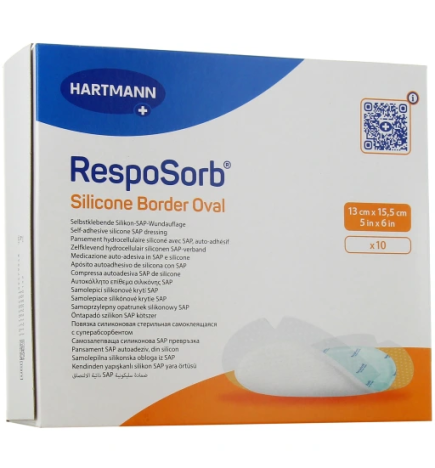 Hartmann – RespoSorb Silicone Border pansement ovale, 13 x 15,5 cm