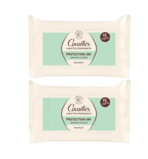 Cavaillès – Lingettes déodorantes Protection 48H Amande Fleurie, 2 x 15 unités