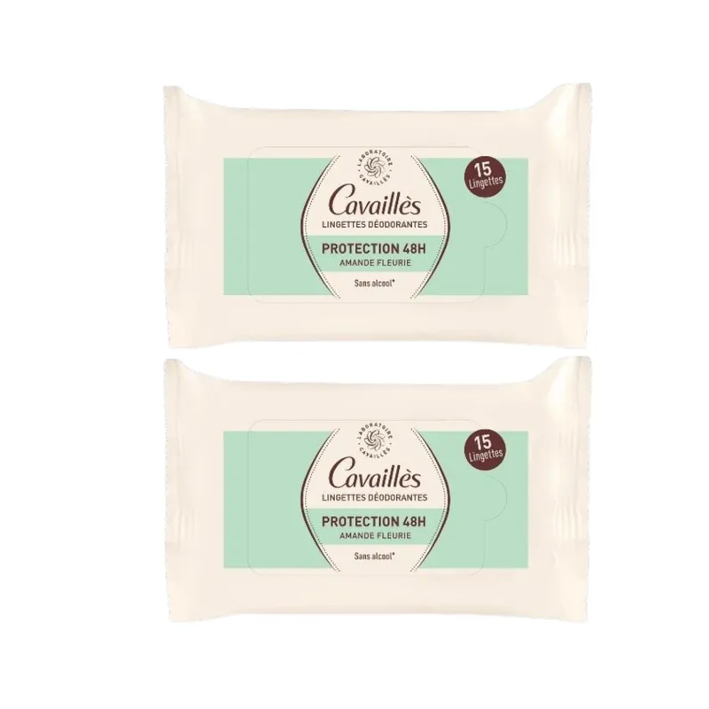 Cavaillès – Lingettes déodorantes Protection 48H Amande Fleurie, 2 x 15 unités