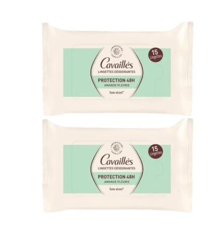 Cavaillès – Lingettes déodorantes Protection 48H Amande Fleurie, 2 x 15 unités