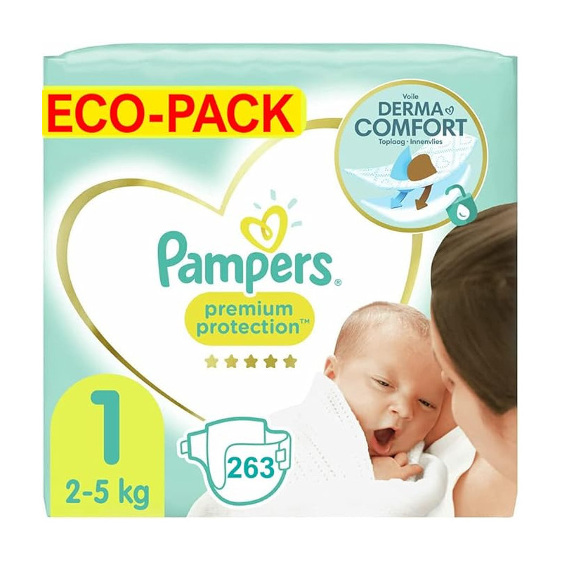 Pampers – Couches Premium Protection taille 1, 2 à 5 kg Pampers – Couches Premium Protection taille 1, 2 à 5 kg