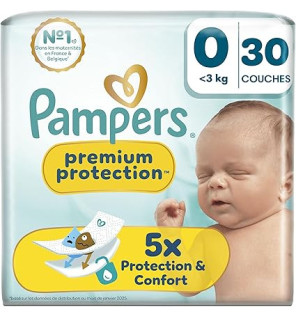 Pampers – Couches Premium Protection taille 0, jusqu’à 3 kg