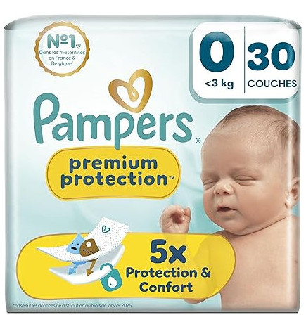 Pampers – Couches Premium Protection taille 0, jusqu’à 3 kg
