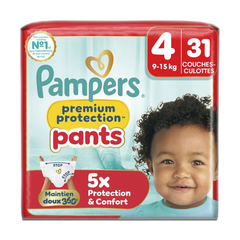 Pampers – Couches-culottes Premium Pants taille 4, 9 à 15 kg, 31 couches Pampers – Couches-culottes Premium Pants taille 4, 9 à 15 kg, 31 couches