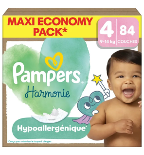 Pampers – Couches bébé Harmonie taille 4, 9 à 14 kg, 84 unités
