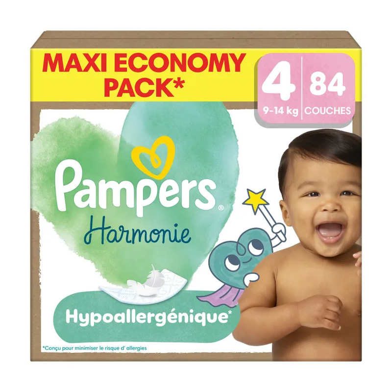 Pampers – Couches bébé Harmonie taille 4, 9 à 14 kg, 84 unités