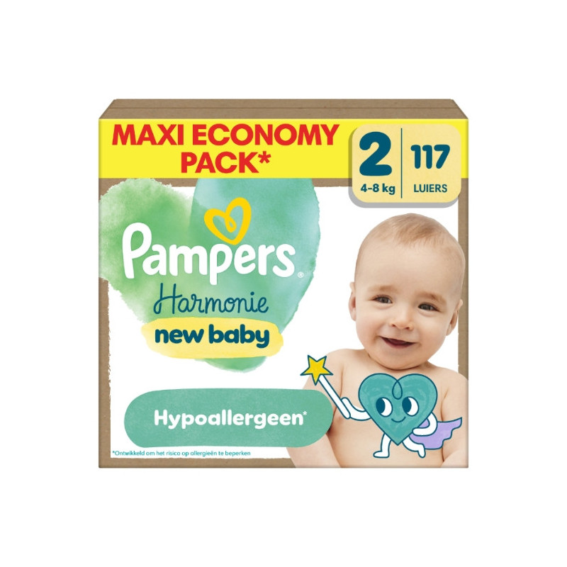 Pampers – Couches bébé Harmonie taille 2, 2 à 5 kg, 117 couches