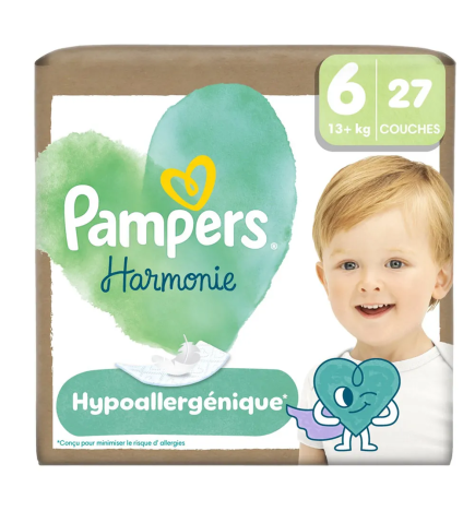 Pampers – Couches bébé Harmonie taille 6, 13 kg et plus, 27 unités