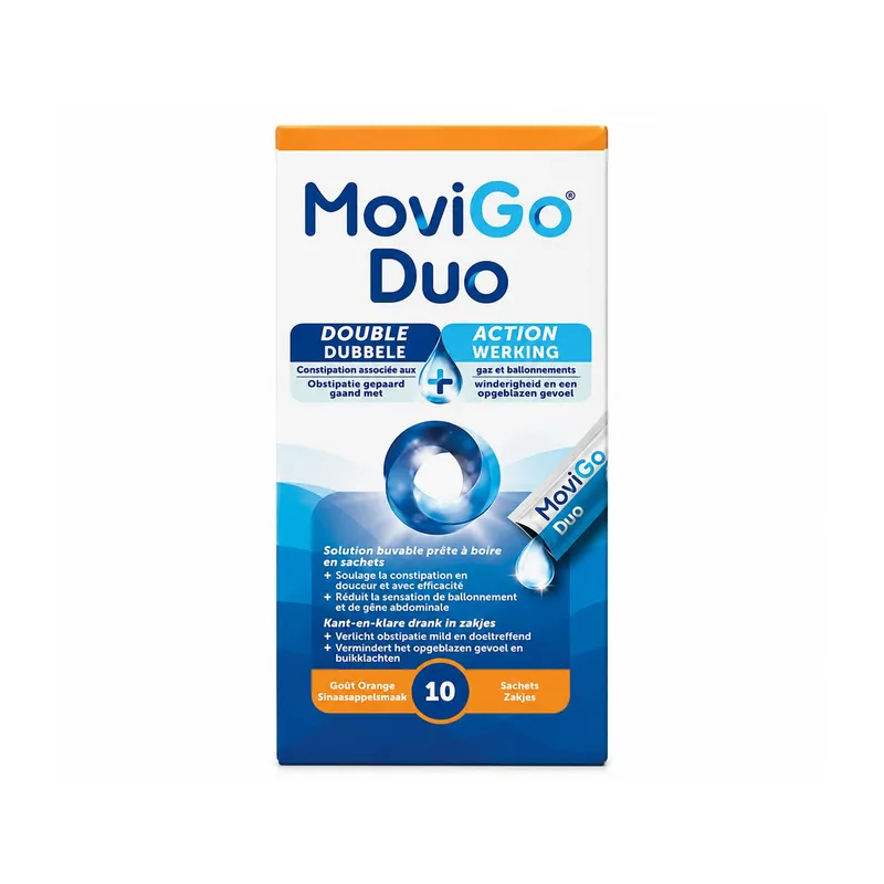 Movigo – Duo Double Action Constipation et Ballonnements, solution buvable, 10 sachets Movigo – Duo Double Action Constipation et Ballonnements, solution buvable, 10 sachets