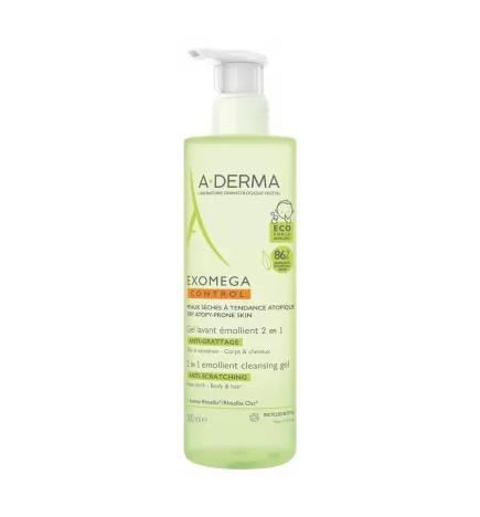 A-DERMA – Exomega Control Gel Lavant Émollient 2en1 Anti-Grattage, 500 ml