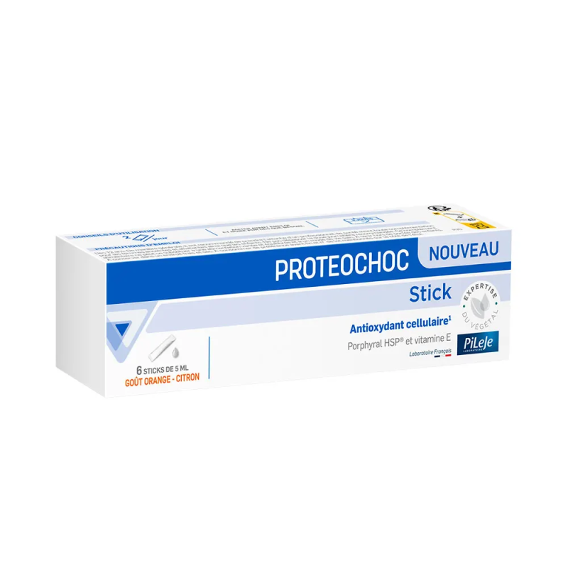 Pileje – Proteochoc Anti-Oxydant cellulaire goût orange-citron, 6 sticks de 5 ml