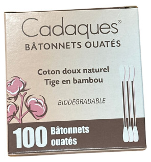 Cadaques – Bâtonnets ouatés en coton naturel et tige en bambou, 100 unités