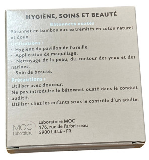 Cadaques – Bâtonnets ouatés en coton naturel et tige en bambou, 100 unités