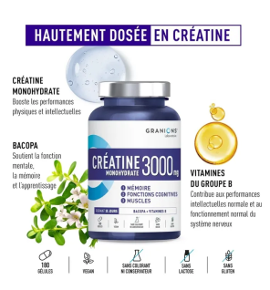 Laboratoire des Granions – Créatine Monohydrate 3000 mg, 180 gélules