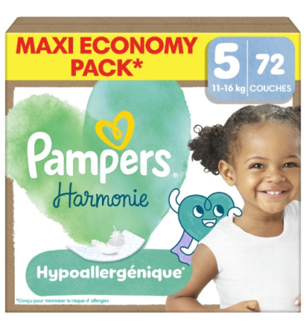 Pampers – Couches Harmonie MAXI PACK Taille 5, 72 couches