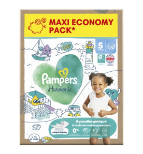 Pampers – Couches Harmonie MAXI PACK Taille 5, 72 couches