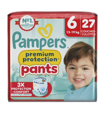 Pampers – Couches-culottes Premium Pants Taille 6, 27 couches