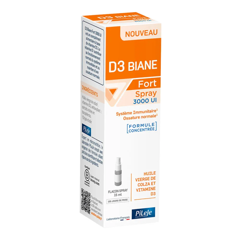 Pileje – D3 Biane Fort Spray 3000 UI, 15 ml