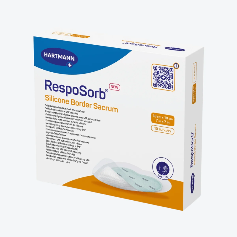 Hartmann – Pansement hydrocellulaire RespoSorb Silicone Border sacrum, 18 x 18 cm, boîte de 10