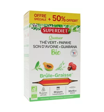 Superdiet – Quatuor Brûle-Graisse Bio, 30 ampoules de 15 ml