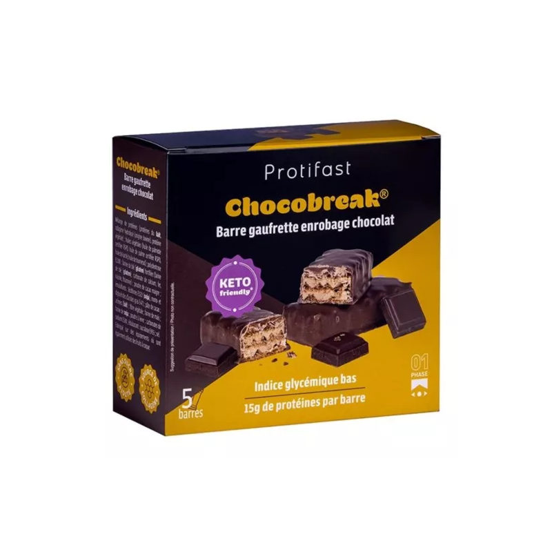 Protifast – Chocobreak barre protéinée gaufrette enrobée chocolat, 5 barres