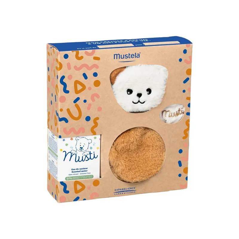 Mustela – Coffret Musti Bébé eau de senteur, 50 ml + peluche Mustela – Coffret Musti Bébé eau de senteur, 50 ml + peluche
