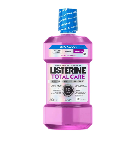 Listerine – Bain de bouche Total Care au fluorure goût intense menthe sans alcool, 500 ml
