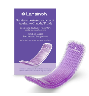 Lansinoh – Serviette réutilisable flexible post-accouchement apaisante froid/chaud, 1 serviette + 12 pochettes jetables