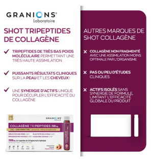Granions – Collagène tripeptides 2500 mg goût pêche, 20 shots