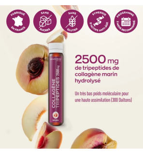 Granions – Collagène tripeptides 2500 mg goût pêche, 20 shots