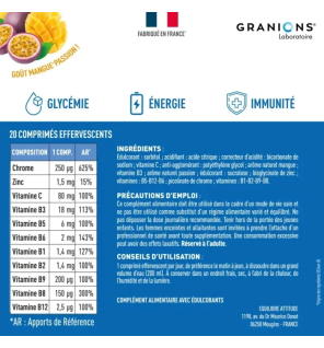 Granions – Chrome picolinate 250µg goût mangue-passion, 20 comprimés effervescents