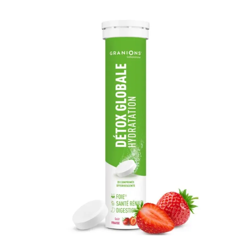 Granions – Détox globale hydratation goût fraise, 20 comprimés effervescents
