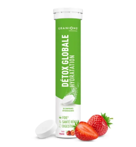 Granions – Détox globale hydratation goût fraise, 20 comprimés effervescents