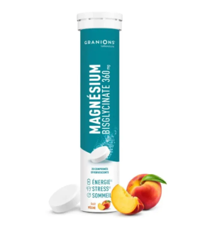 Granions – Magnésium bisglycinate 360 mg goût pêche, 20 comprimés effervescents