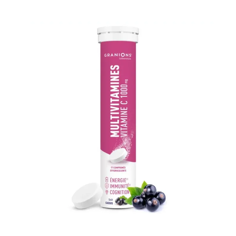 Granions – Multivitamines, vitamine C 1000 mg goût cassis, 17 comprimés effervescents