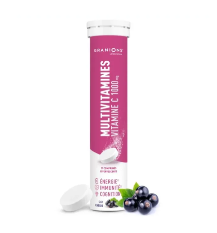 Granions – Multivitamines, vitamine C 1000 mg goût cassis, 17 comprimés effervescents