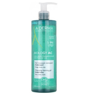 A-DERMA – Gel moussant nettoyant purifiant Biology AC Bio, 400 ml