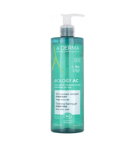 A-DERMA – Gel moussant nettoyant purifiant Biology AC Bio, 400 ml