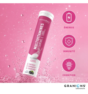 Granions – Multivitamines, vitamine C 1000 mg goût cassis, 17 comprimés effervescents