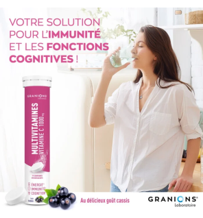 Granions – Multivitamines, vitamine C 1000 mg goût cassis, 17 comprimés effervescents