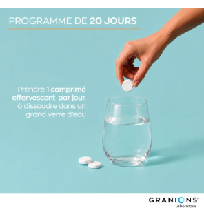 Granions – Magnésium bisglycinate 360 mg goût pêche, 20 comprimés effervescents