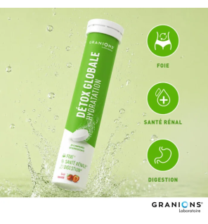 Granions – Détox globale hydratation goût fraise, 20 comprimés effervescents