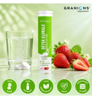 Granions – Détox globale hydratation goût fraise, 20 comprimés effervescents