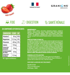 Granions – Détox globale hydratation goût fraise, 20 comprimés effervescents
