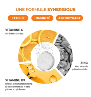 Granions – Vitamine C 1000 mg + Vitamine D3 + Zinc goût fruits rouges, 20 comprimés effervescents