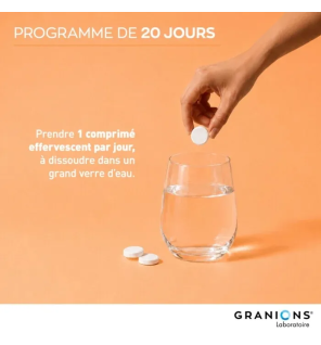 Granions – Vitamine C 1000 mg + Vitamine D3 + Zinc goût fruits rouges, 20 comprimés effervescents