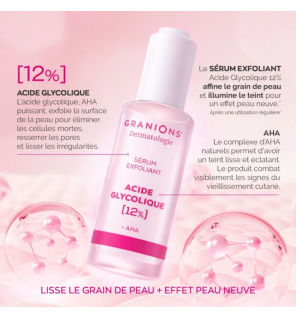 Granions – Sérum exfoliant acide glycolique 12 % + AHA, 30 ml