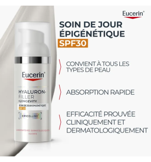 Eucerin – Hyaluron-Filler + Longevity Soin de Jour Épigénétique SPF30, 50 ml